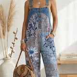 Denim Floral Jumpsuit