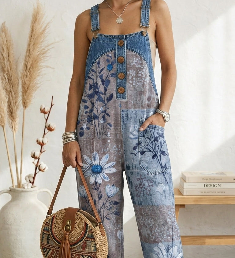 Denim Floral Jumpsuit