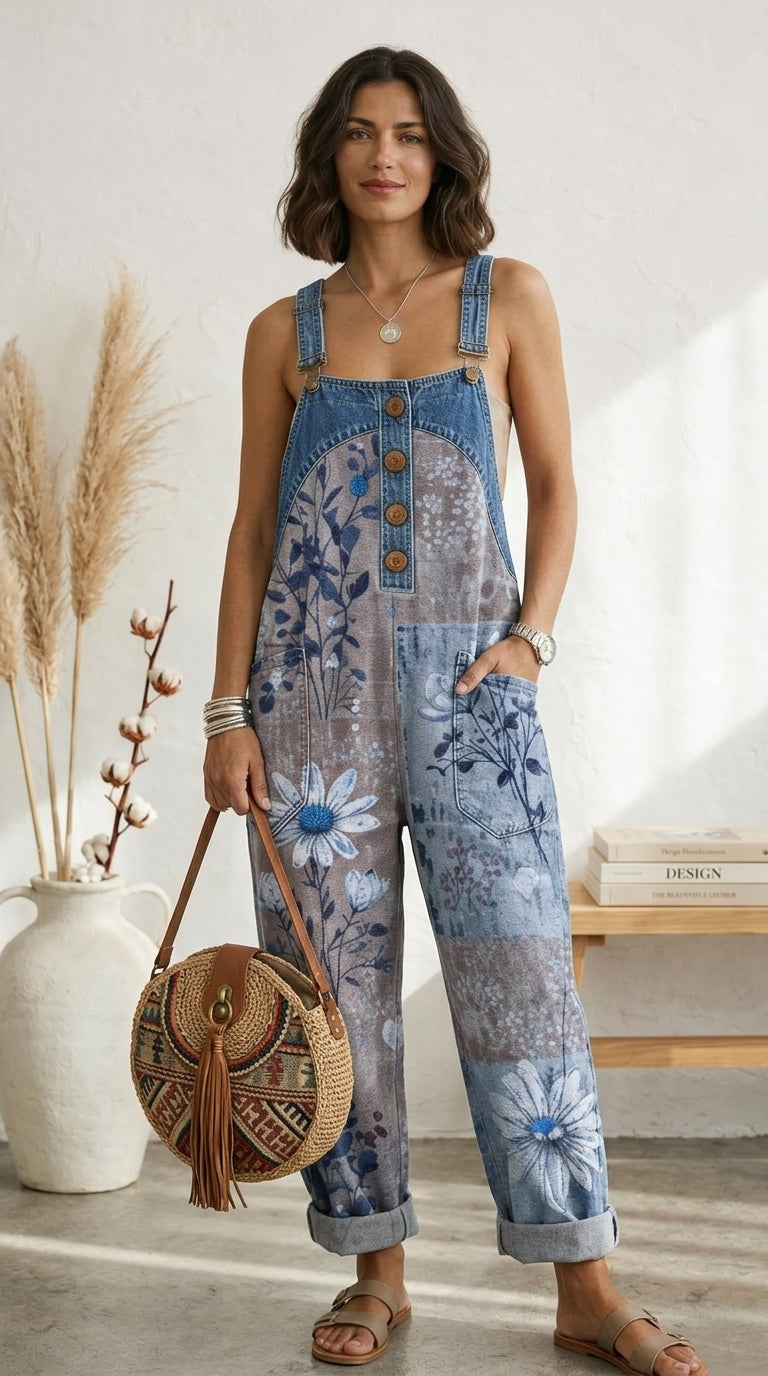 Denim Floral Jumpsuit