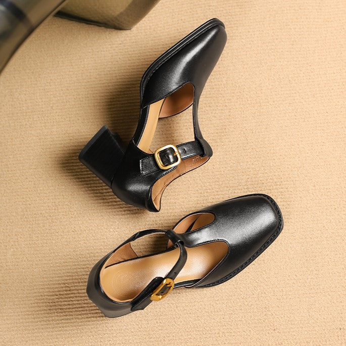 Marcele T-Strap Leather Shoes