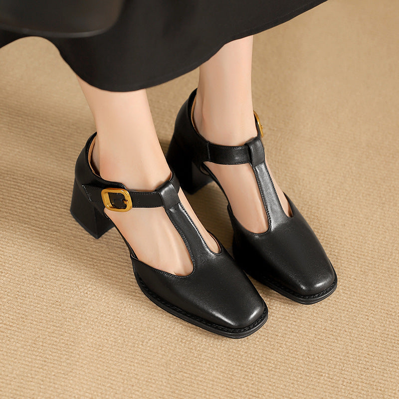 Marcele T-Strap Leather Shoes