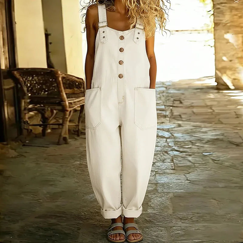 Vintage Jumpsuit iš Minkštos Medvilnės su Džinsiniu Stiliumi