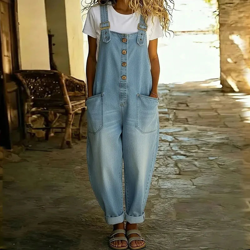 Vintage Jumpsuit iš Minkštos Medvilnės su Džinsiniu Stiliumi