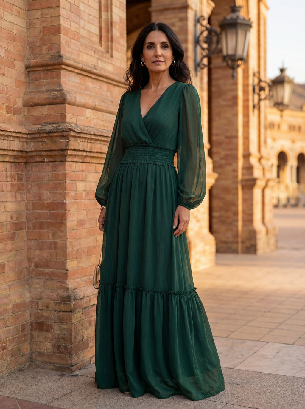 Chiffon Dress with V-Neckline