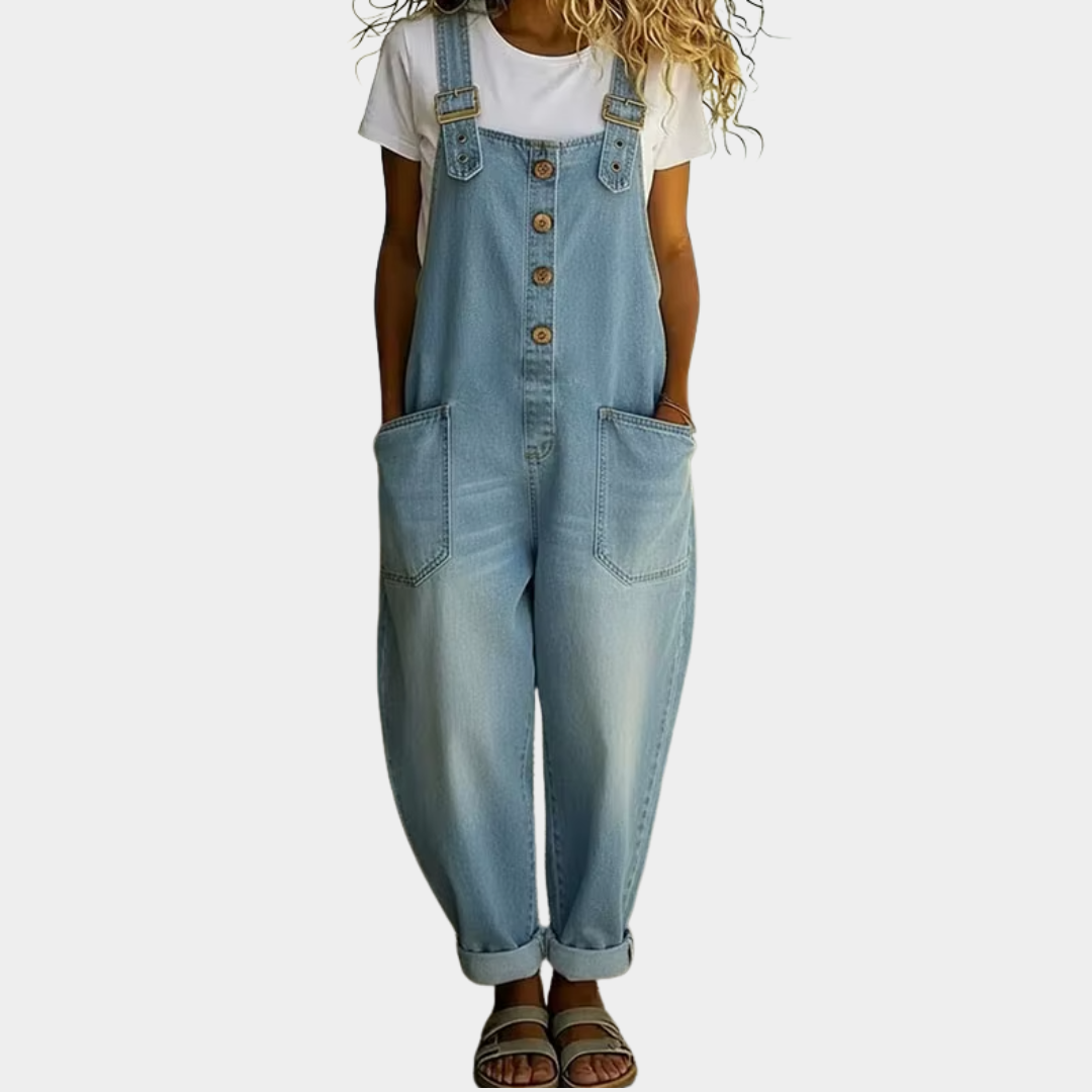 Vintage Jumpsuit iš Minkštos Medvilnės su Džinsiniu Stiliumi