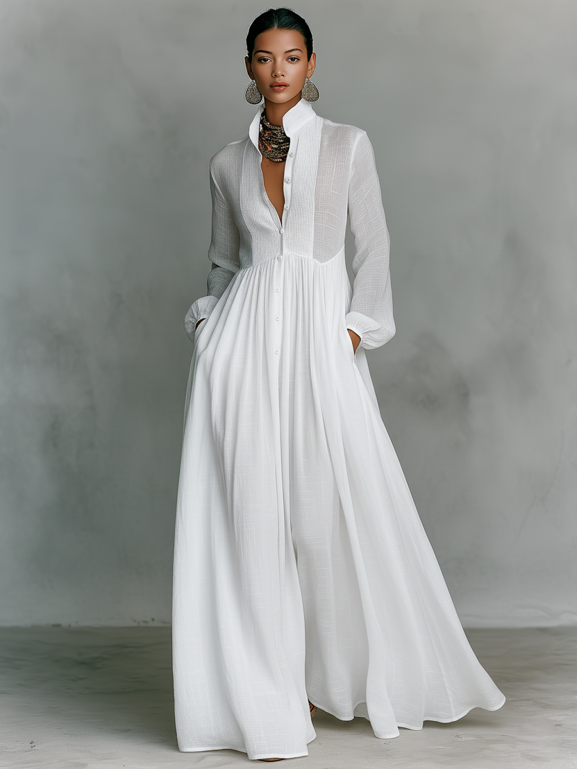 Minimalist Maxi Dress in Cotton and Linen