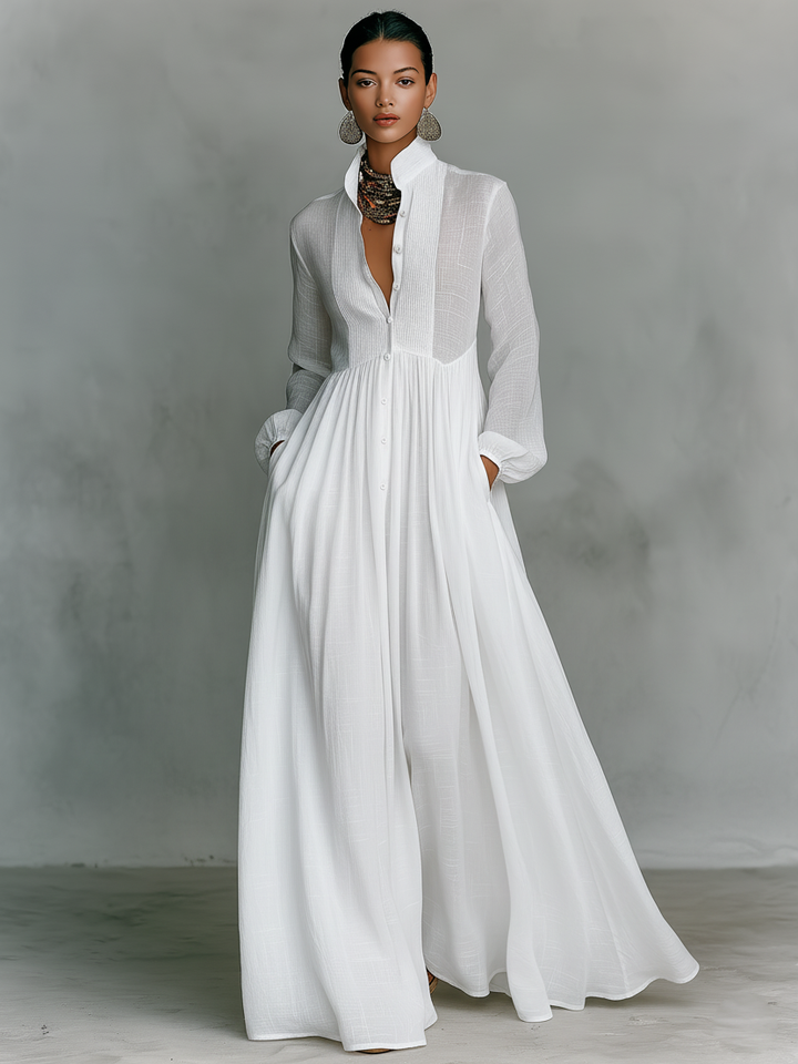 Minimalist Maxi Dress in Cotton and Linen