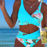 Bikini su Kontrastingu Gėlių Raštu ir Skeltuku