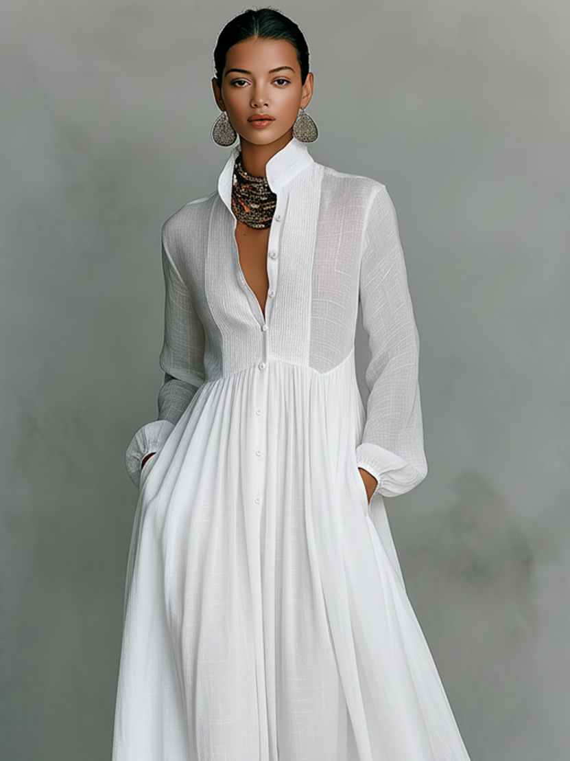 Minimalist Maxi Dress in Cotton and Linen