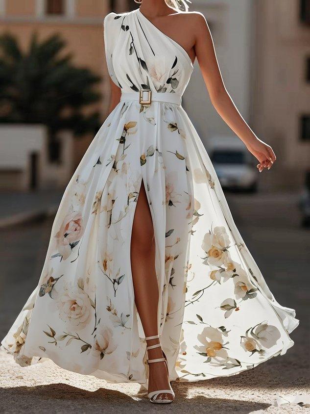Amelie | Maxikleid Chiffon su gėlių raštu ir atviromis pečių dalimis šviesiai žalia