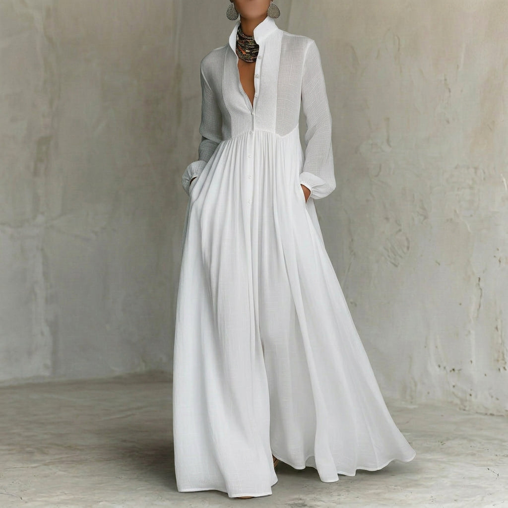 Minimalist Maxi Dress in Cotton and Linen
