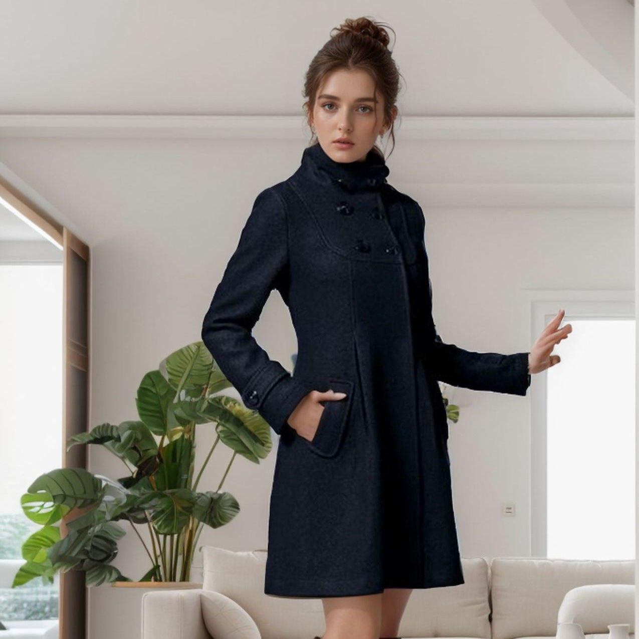 Stilingas Elegantiškas Paltas (Mėlynas Žalsvas)