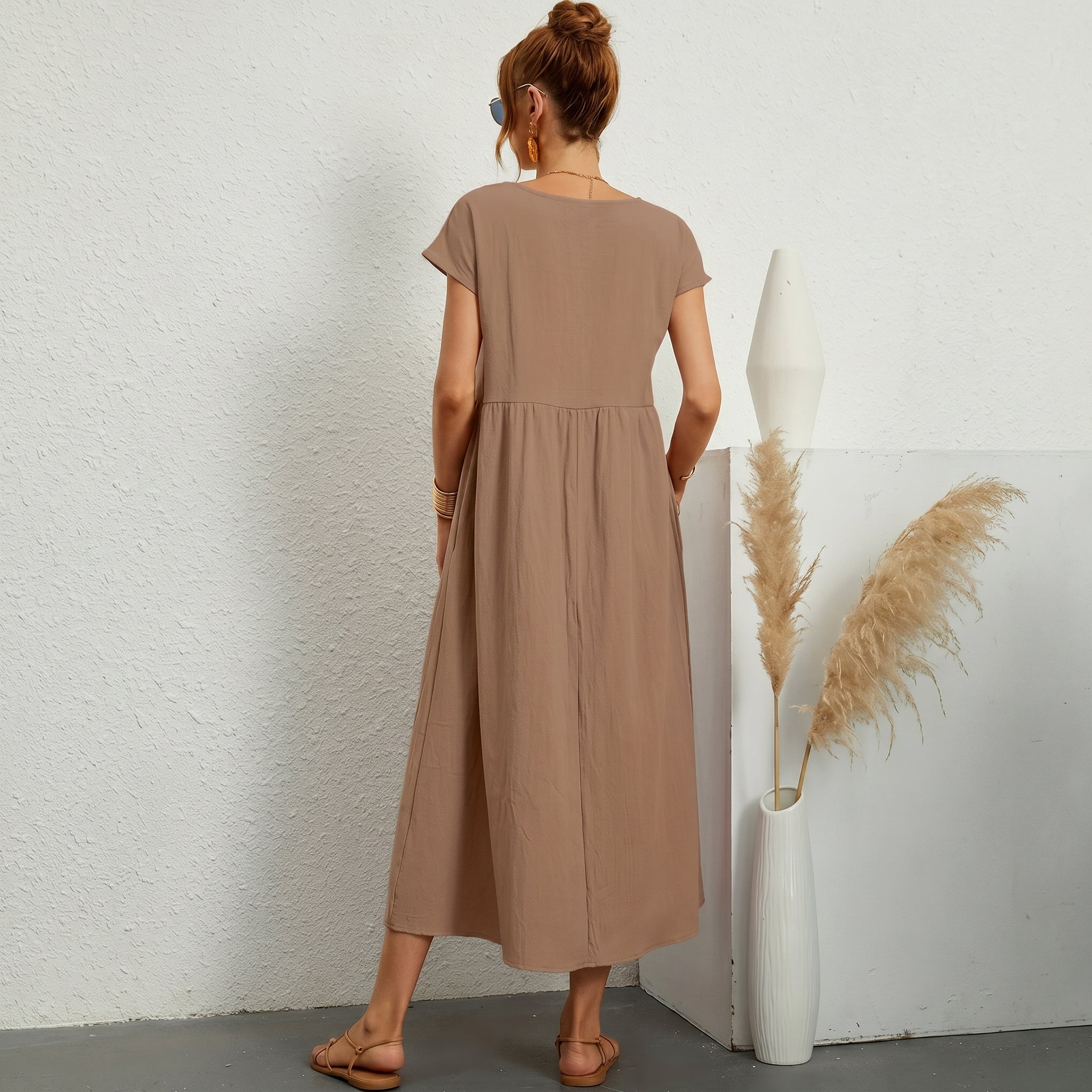 Medvilninė Midi Suknelė su Kišenėmis