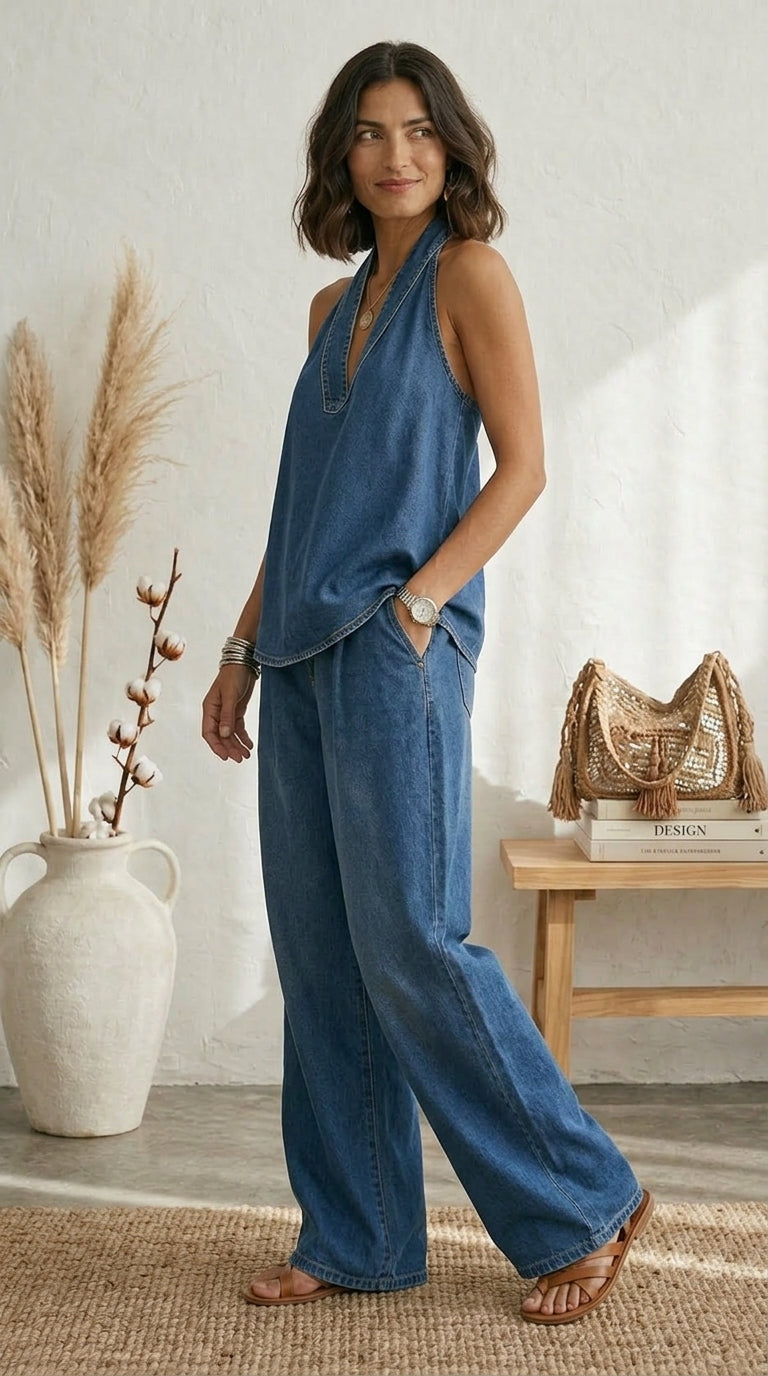 Džinsinis Jumpsuit be Petnešų