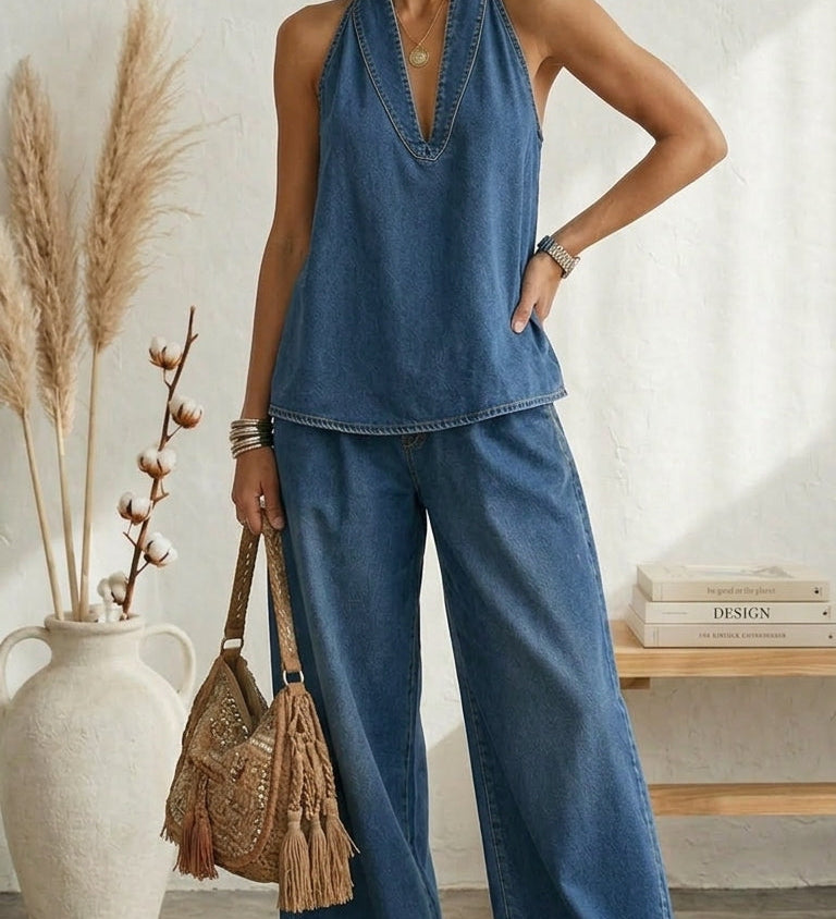 Džinsinis Jumpsuit be Petnešų