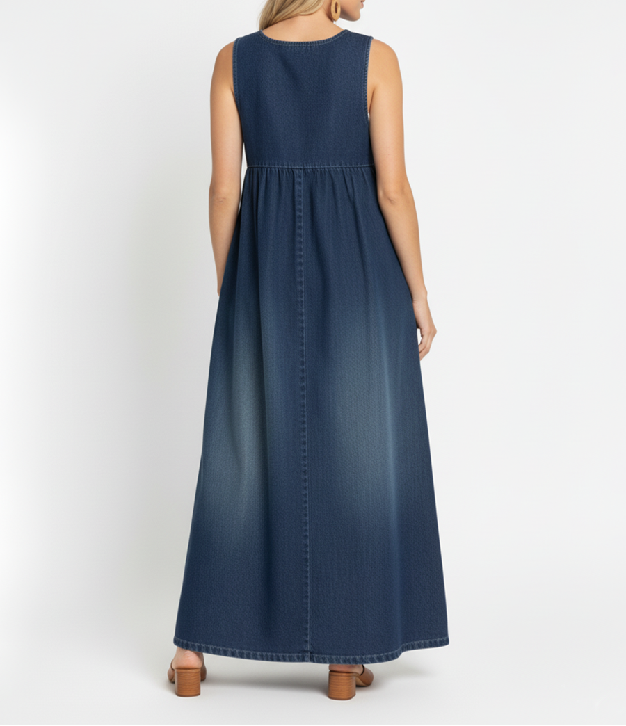 Retro Denim Maxi Dress