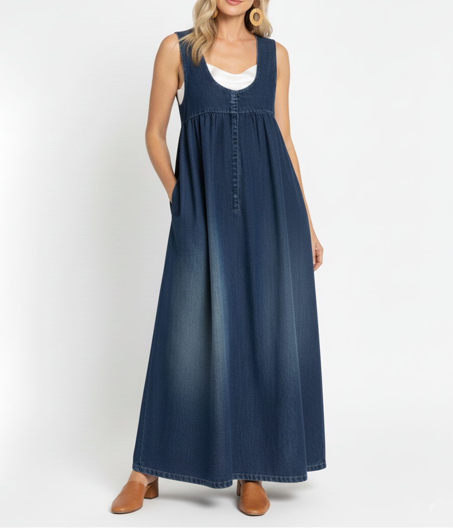 Retro Denim Maxi Dress
