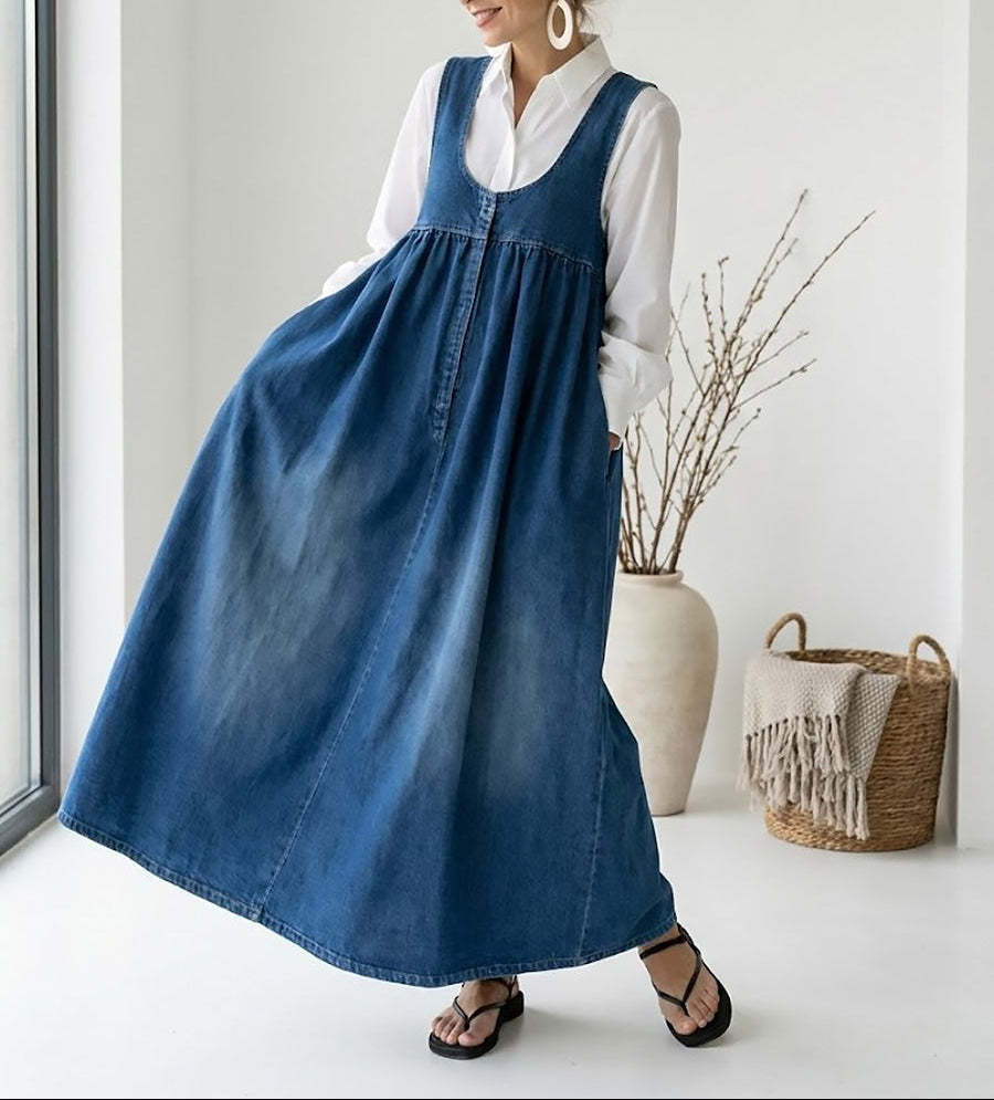 Retro Denim Maxi Dress