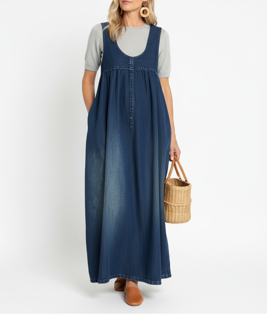 Retro Denim Maxi Dress