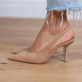 Nude Slingback Shoes with Slim Heel