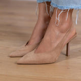 Nude Slingback Shoes with Slim Heel